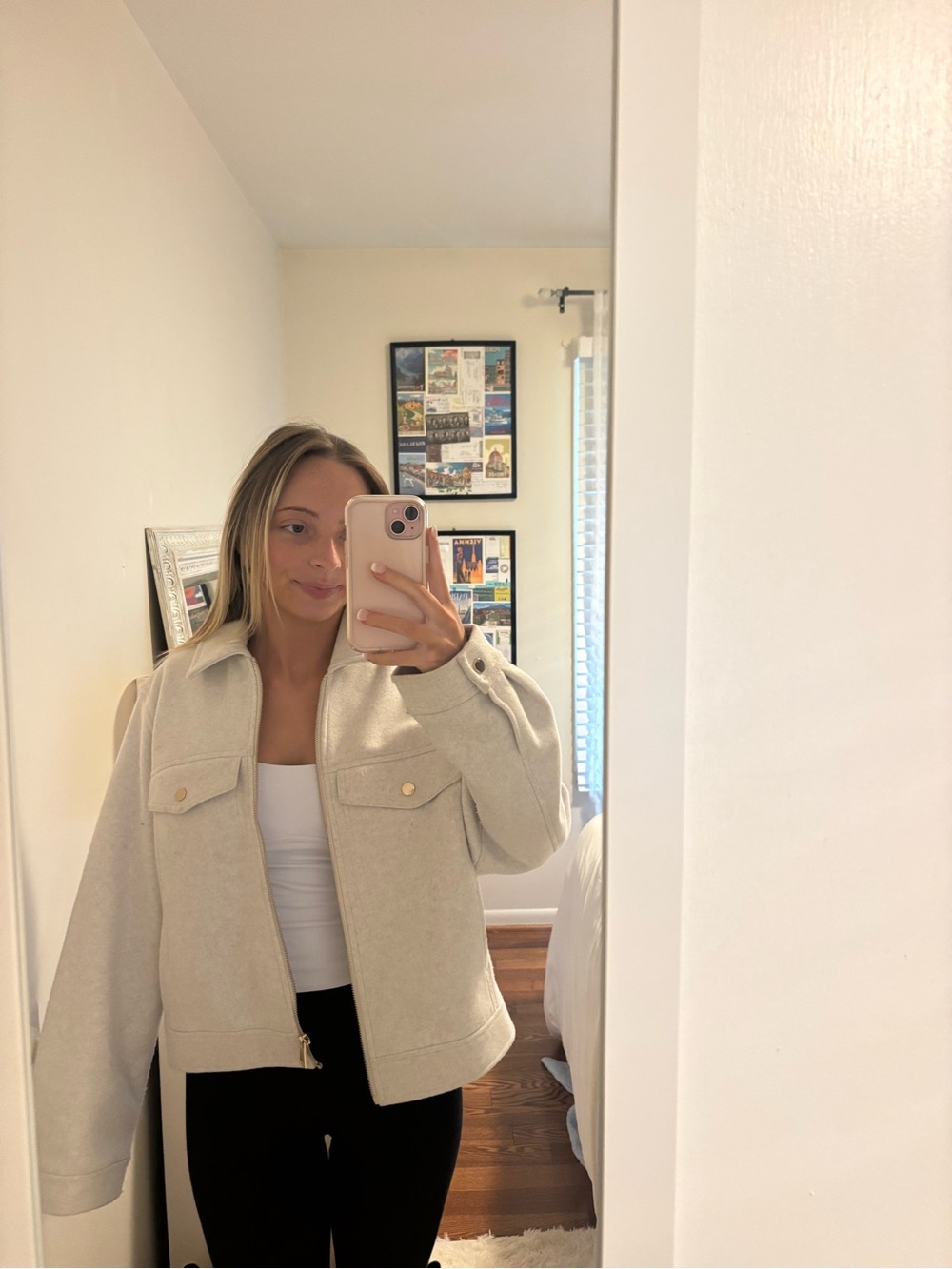 Zara Cream Oversized Bomber Jacket